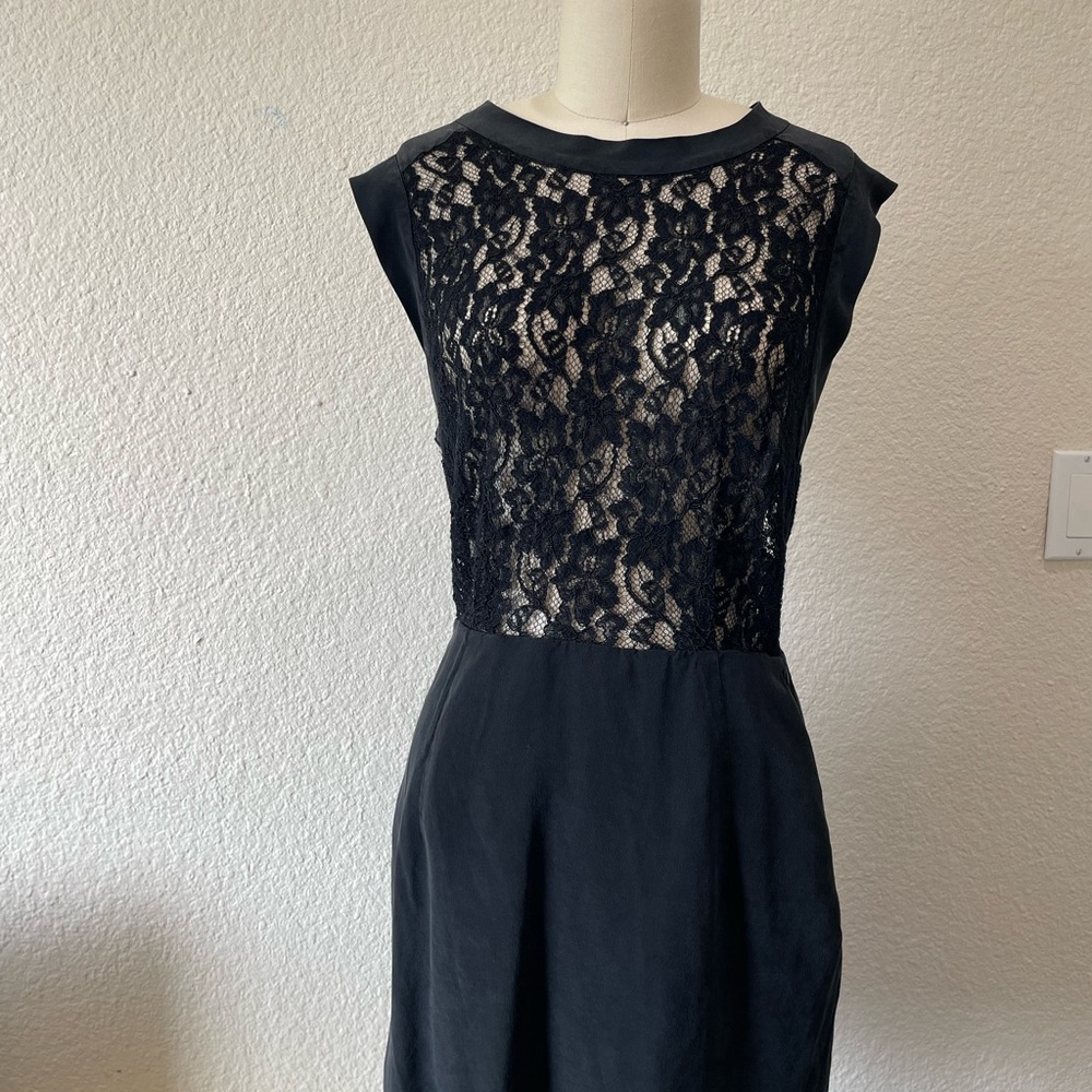 Silk Wilfred Black Lace-Front Midi Dress
